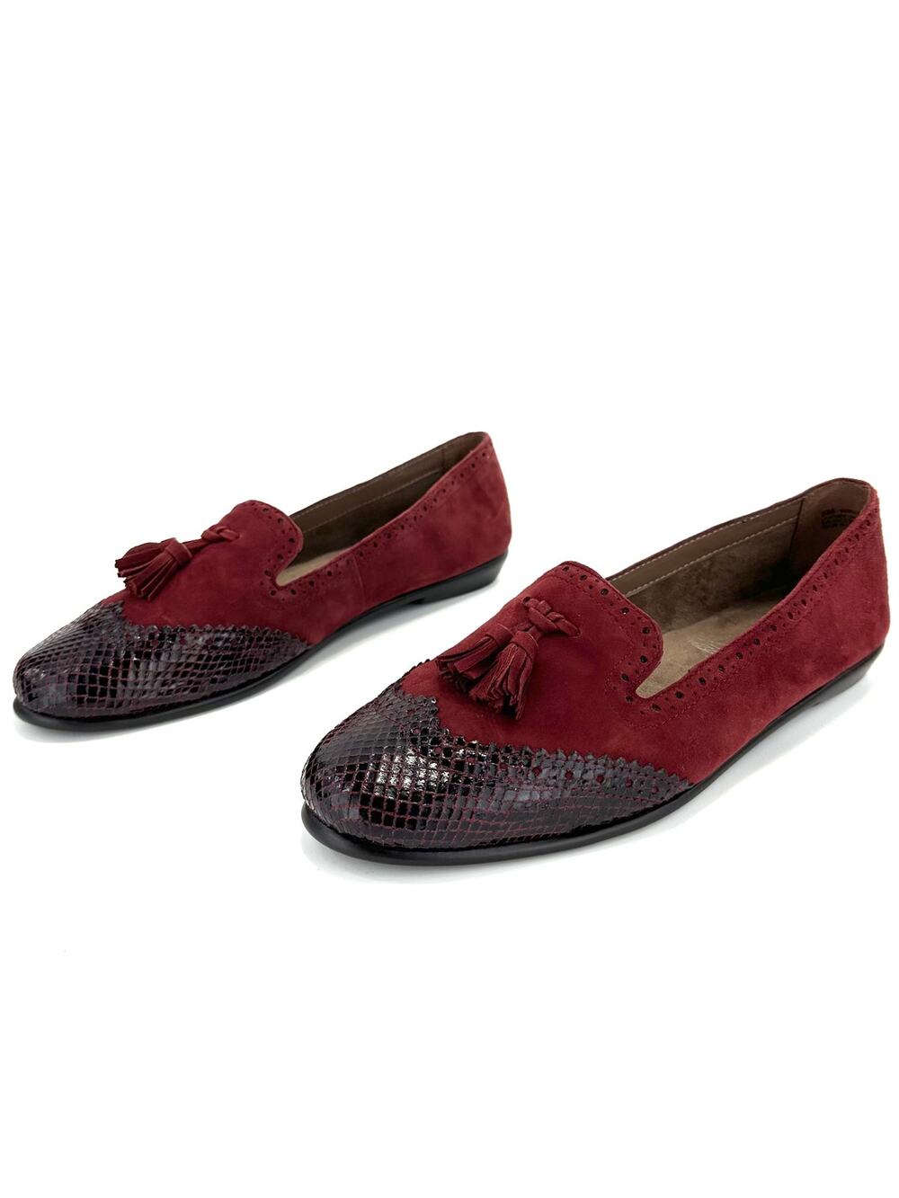 Aerosoles Winning Bet Flat Loafer Size 9 Burgundy Suede & Leather Tassel Comfort